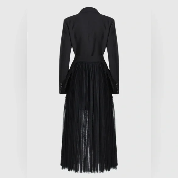 Black Double-Breasted Women's BLAZER Dress/sheer pleated midi Skirt size L NWT - Picture 3 of 16